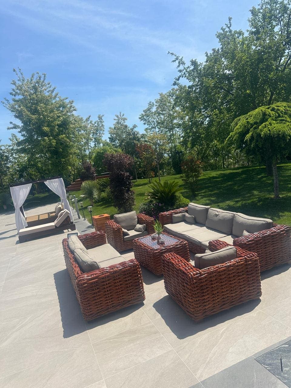 Poolside seating and exterior atmosphere